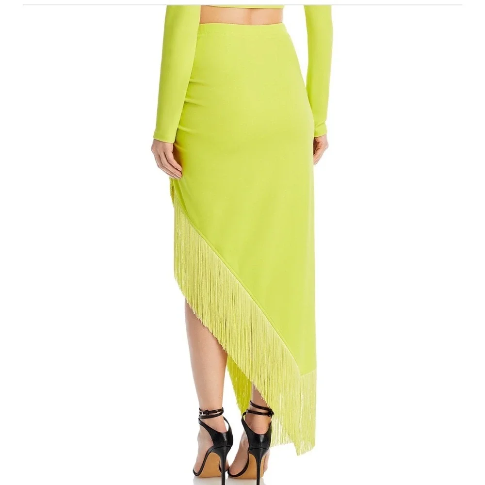 FORE Fringed Midi Skirt Lime Green‎ Asymmetrical Draped Size Large - Picture 2 of 7
